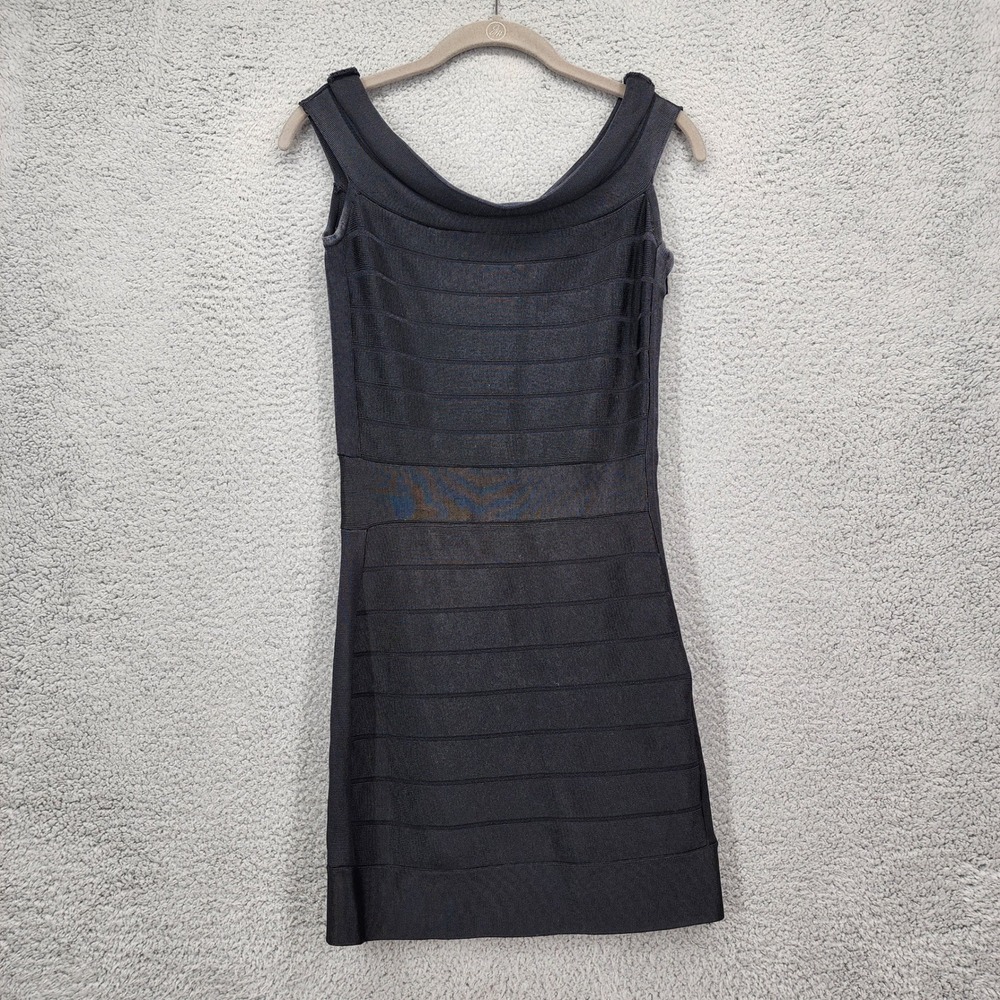 French Connection Black Bandage Bodycon‎ Mini Dress Portrait Neck Size 6 Small